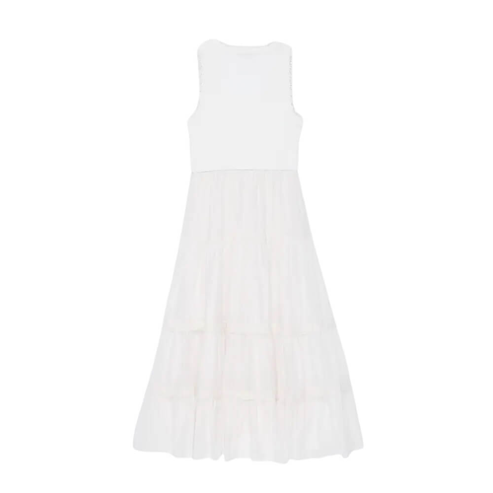 Mint Velvet White Crochet Trim Tiered Midi Dres
